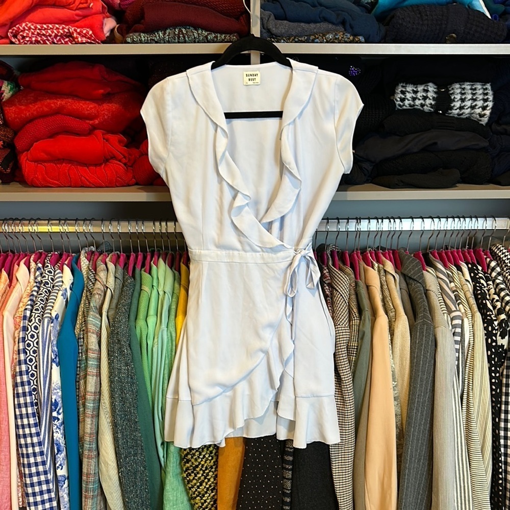 Sunday Best pale blue ruffled wrap dress size 00